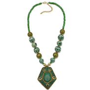 Green Ceramic Beads And Gold Green Pendant Necklace #FWNK-2206-004