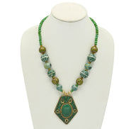 Green Ceramic Beads And Gold Green Pendant Necklace #FWNK-2206-004