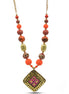 GOLD ORANGE AND CORAL CERAMIC BEADS WITH SQUARE PENDANT NECKLACE #FWNK-2206-007