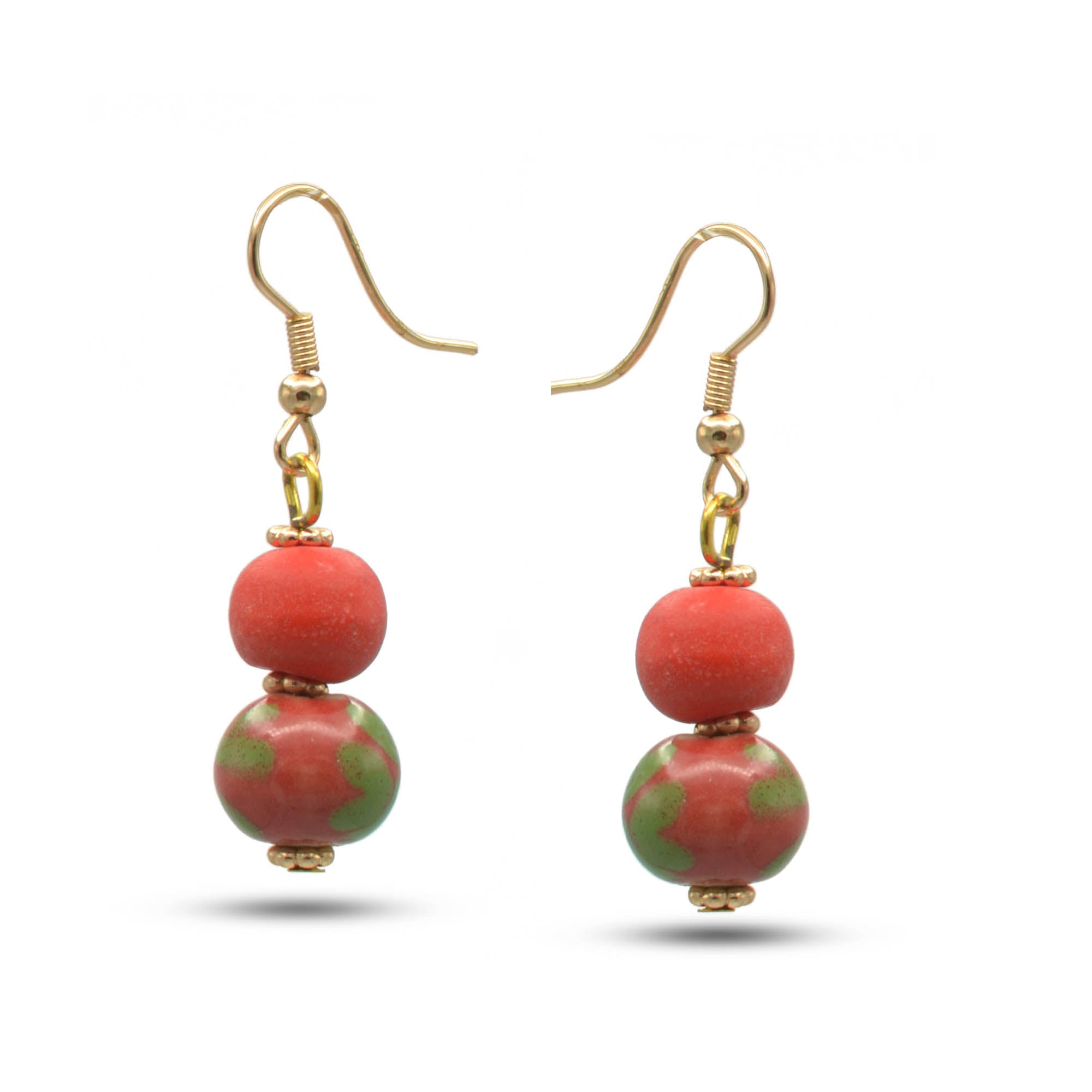 Orange And Coral Ceramic Beads Drop Earrings #FWNK-2206-007-ER