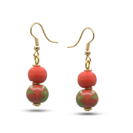Orange And Coral Ceramic Beads Drop Earrings #FWNK-2206-007-ER