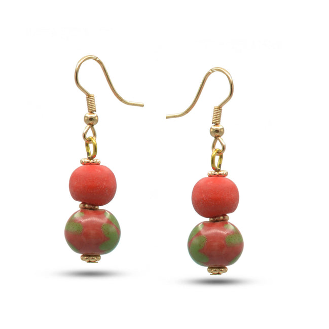 Orange And Coral Ceramic Beads Drop Earrings #FWNK-2206-007-ER