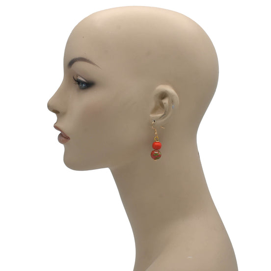 Orange And Coral Ceramic Beads Drop Earrings #FWNK-2206-007-ER