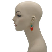 CORAL AND TURQUOISE GREEN RESIN BEADS EARRINGS#FWNK-2206-015-ER