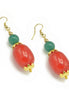 CORAL AND TURQUOISE GREEN RESIN BEADS EARRINGS#FWNK-2206-015-ER