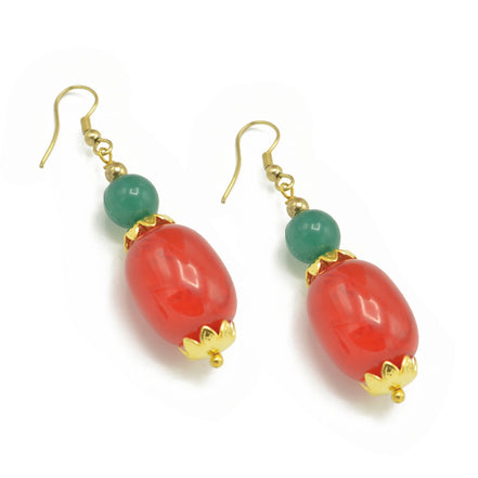 CORAL AND TURQUOISE GREEN RESIN BEADS EARRINGS#FWNK-2206-015-ER