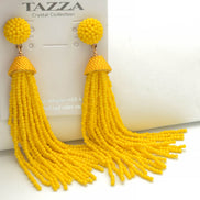 YELLO SEED BEAD LONG TASSEL POST EARRINGS #FWNK-2206-033