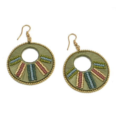 MULTI COLOR BEADS AND GREEN THREAD GOLD EARRINGS# FWNK-2206-038