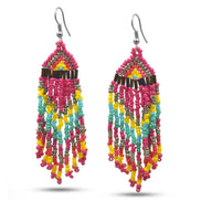 SILVER MULTI COLOR SEED BEADS CHANDELIER EARRINGS #FWNK-2206-061