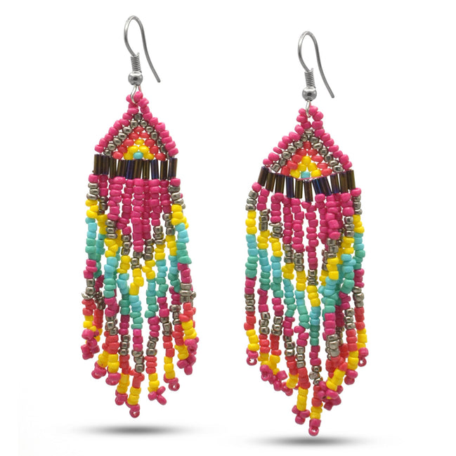SILVER MULTI COLOR SEED BEADS CHANDELIER EARRINGS #FWNK-2206-061