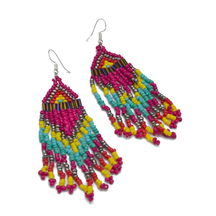 SILVER MULTI COLOR SEED BEADS CHANDELIER EARRINGS #FWNK-2206-061