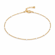 Delicate Gold Beaded Anklet with White Accent Beads – Minimalist Adjustable Chain Anklet#HNA89613GDWT(TG19)