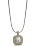Two Tone Pave Square Crystal Engraved Pendant With Box Chain Necklace #83015EH-MOP (FF18)