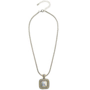 Two Tone Pave Square Crystal Engraved Pendant With Box Chain Necklace #83015EH-MOP (FF18)