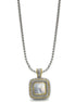 Two Tone Pave Square Crystal Engraved Pendant With Box Chain Necklace #83015EH-MOP (FF18)