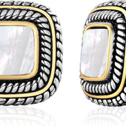 Mother of Pearl Clip-On Earrings – Two-Tone Rope Border Statement Jewelry  1