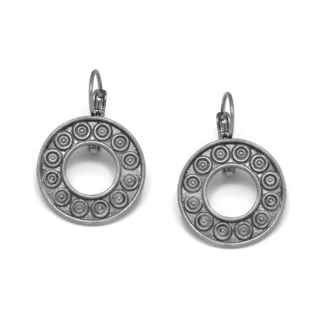 SILVER OXIDIZE CIRCLE EURO EARRINGS #HNE90847SL (HB4)