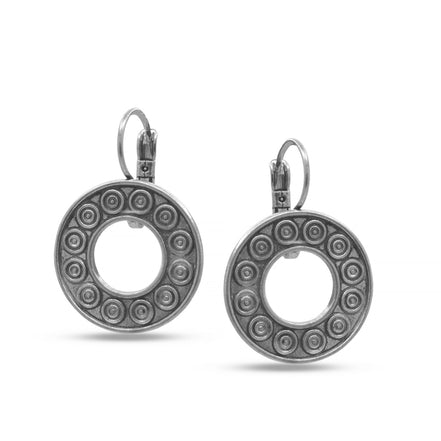 SILVER OXIDIZE CIRCLE EURO EARRINGS #HNE90847SL (HB4)