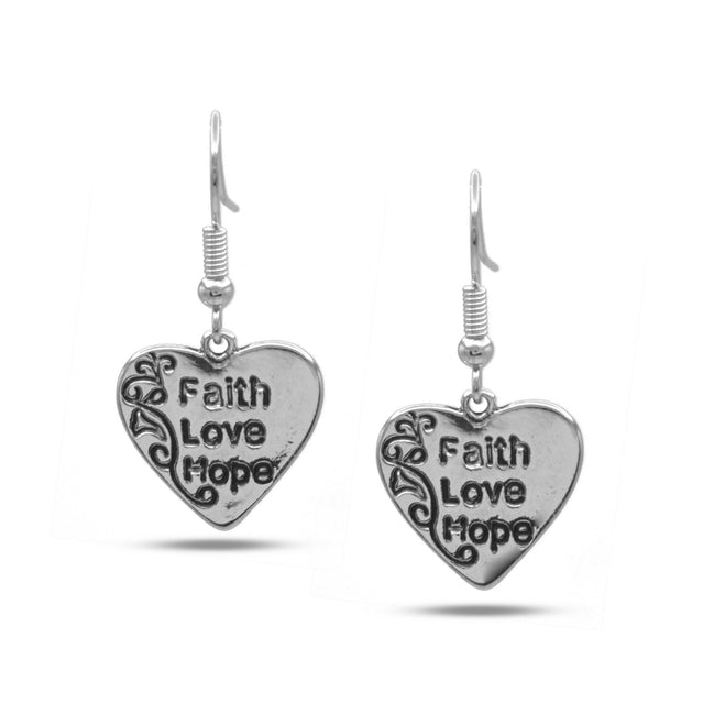 SILVER OXIDIZE HEART PENDANT DROP EARRINGS #HNE90894SL (UC5)