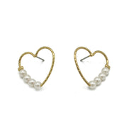 Gold Heart Pearl Earrings #SQS0816002GLD(OD20)