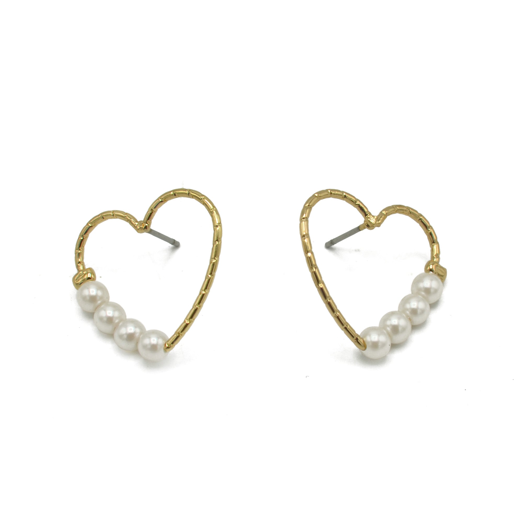 Gold Heart Pearl Earrings #SQS0816002GLD(OD20)