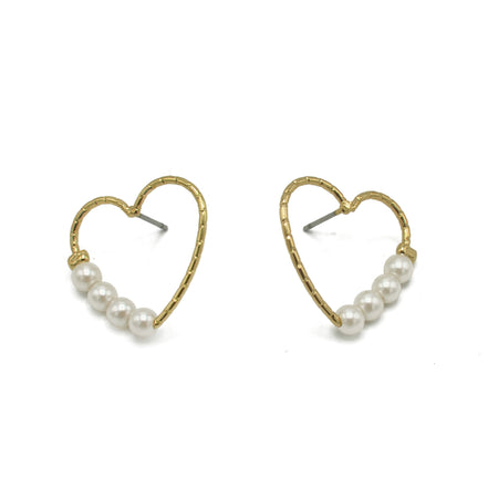 Gold Heart Pearl Earrings #SQS0816002GLD(OD20)