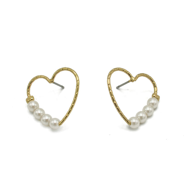 Gold Heart Pearl Earrings #SQS0816002GLD(OD20)