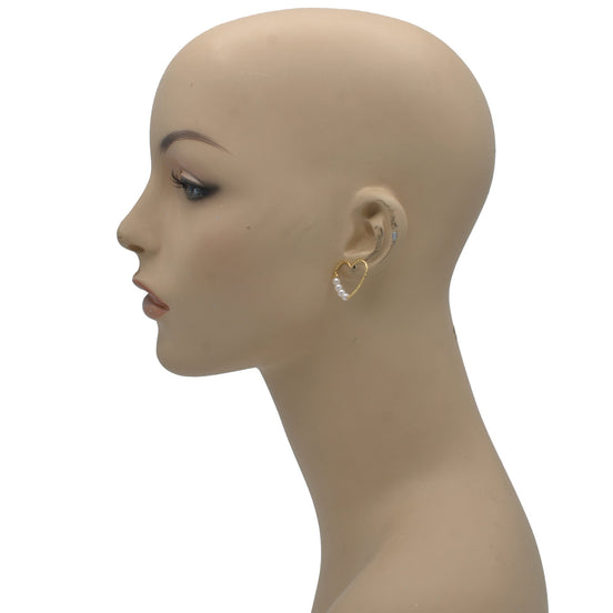 Gold Heart Pearl Earrings #SQS0816002GLD(OD20)