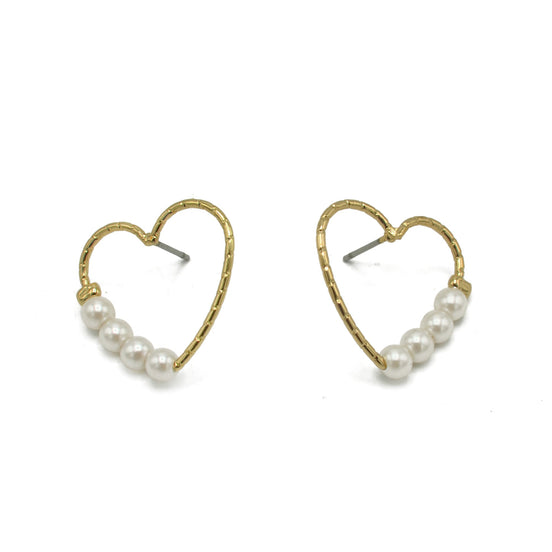 Gold Heart Pearl Earrings #SQS0816002GLD(OD20)