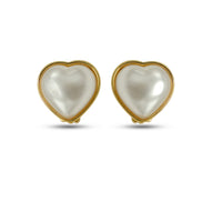 Gold cream heart pearl clip-on earring #HNE90832CLIPGD (BG9)