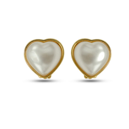 Gold cream heart pearl clip-on earring #HNE90832CLIPGD (BG9)
