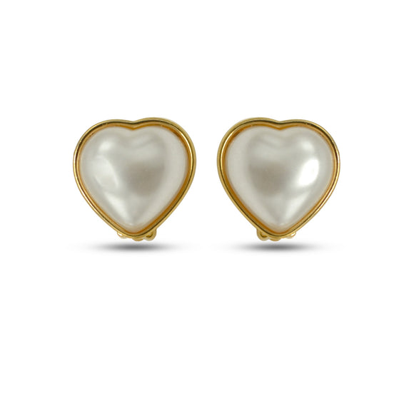 Gold cream heart pearl clip-on earring #HNE90832CLIPGD (BG9)