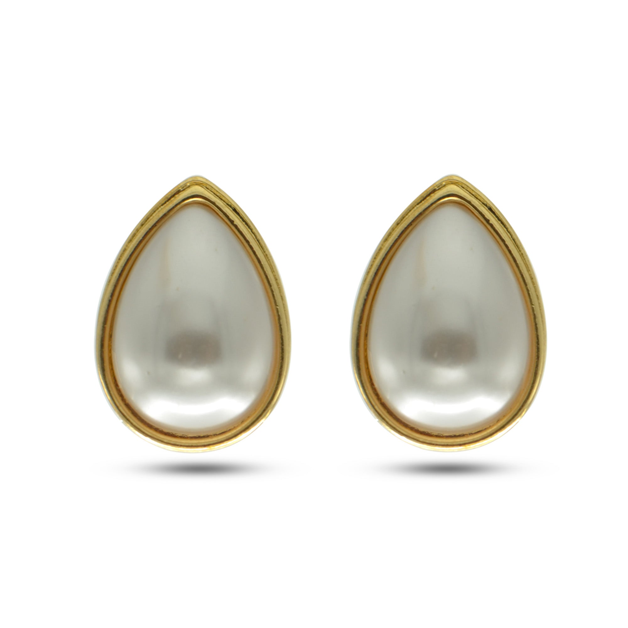 Gold cream pearl teardrop clip-on earrings #HNE90834CLIPGD