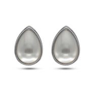 Rhodium off white pearl teardrop clip-on earrings #HNE90834CLIPRD(HH4)