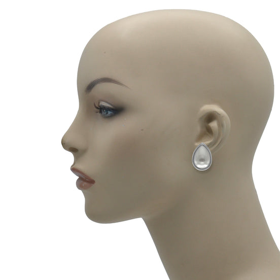 Rhodium off white pearl teardrop clip-on earrings #HNE90834CLIPRD(HH4)