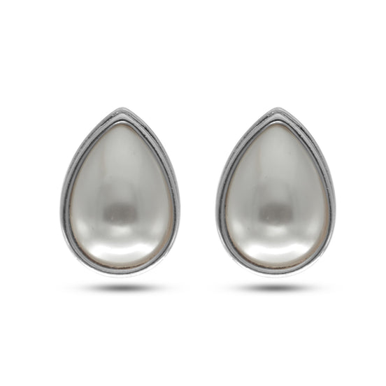 Rhodium off white pearl teardrop clip-on earrings #HNE90834CLIPRD(HH4)