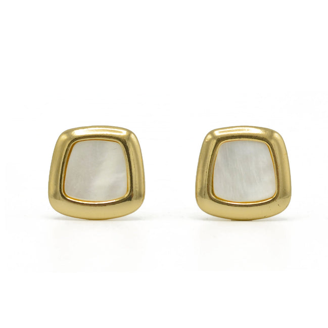 Gold and Mother of pearl clip earrings# HNE90837CLIPGD