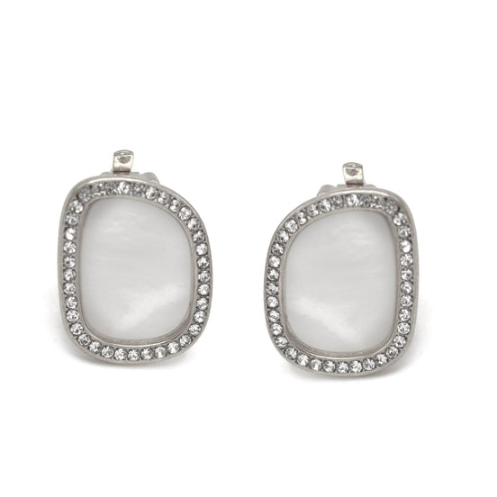 Rhodium mother of pearl crystal earrings #HNE90844CLIPRD(LC4)