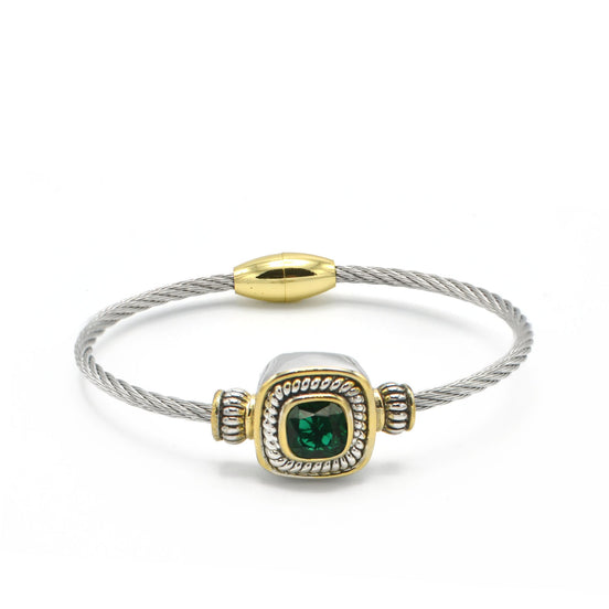 Two Tone Emerald Green Crystal Classic Cable Bracelet #73014BR-EM-GR  (FF9)