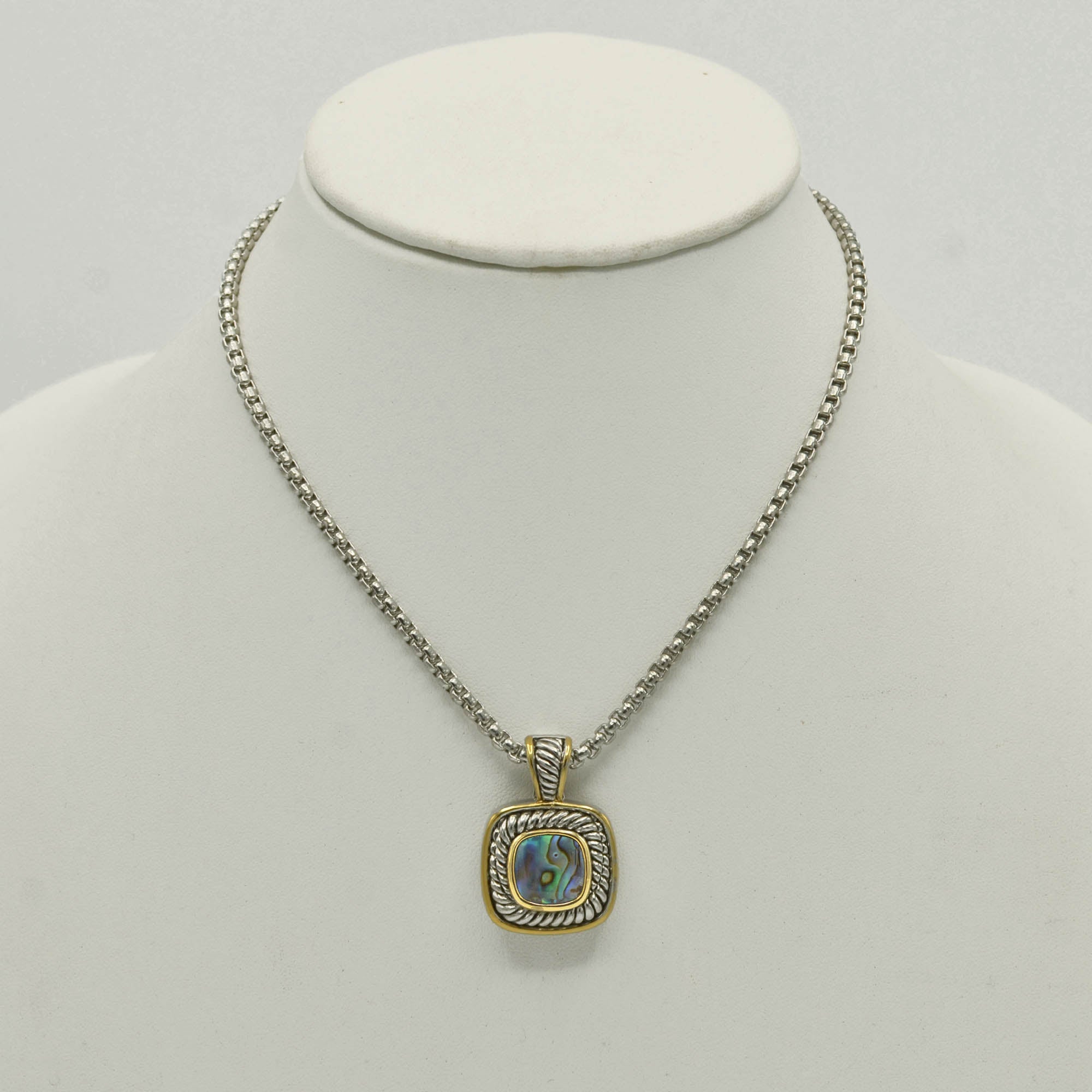 Two-Tone Abalone Square Pendant Box Chain Necklace #73014EH-ABAL.(FA12)