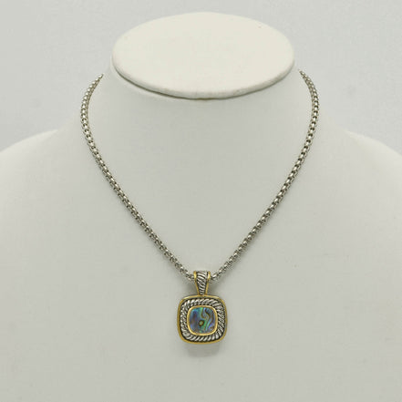 Two-Tone Abalone Square Pendant Box Chain Necklace #73014EH-ABAL.(FA12)