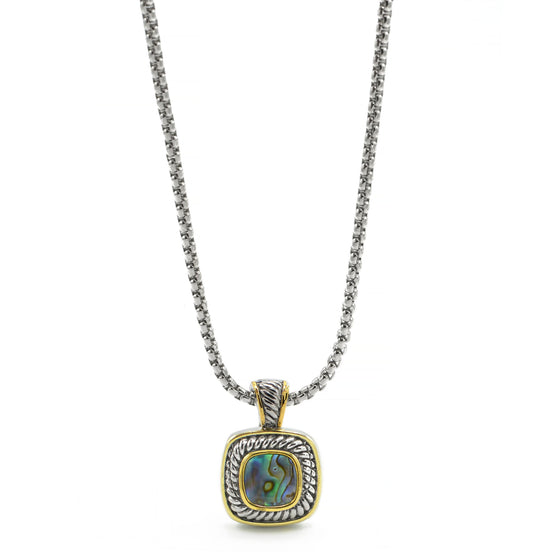 Two-Tone Abalone Square Pendant Box Chain Necklace #73014EH-ABAL.(FA12)