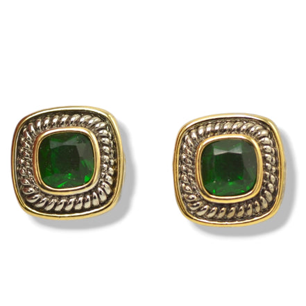 Two Tone Emerald  Square cable Earrings for Women #73014ER-EM-GR  (FF9)