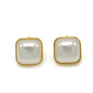 Gold Cream Square Pearl Clip on Earrings #HNE90845CLIPGD (SHBA4)
