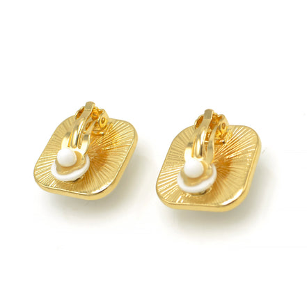 Gold Cream Square Pearl Clip on Earrings #HNE90845CLIPGD (SHBA4)
