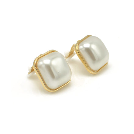 Gold Cream Square Pearl Clip on Earrings #HNE90845CLIPGD (SHBA4)