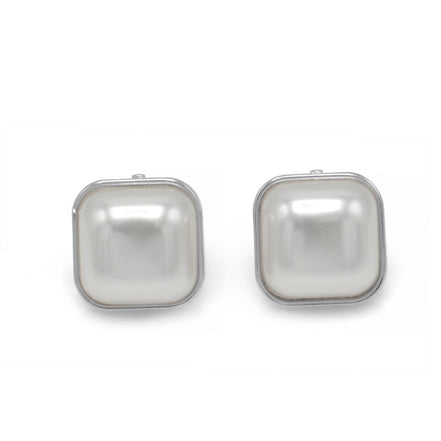Rhodium Cream Square Pearl Clip on Earrings #HNE90845CLIPRD (GF1)