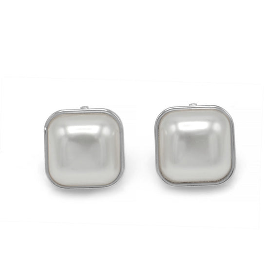 Rhodium Cream Square Pearl Clip on Earrings #HNE90845CLIPRD (GF1)