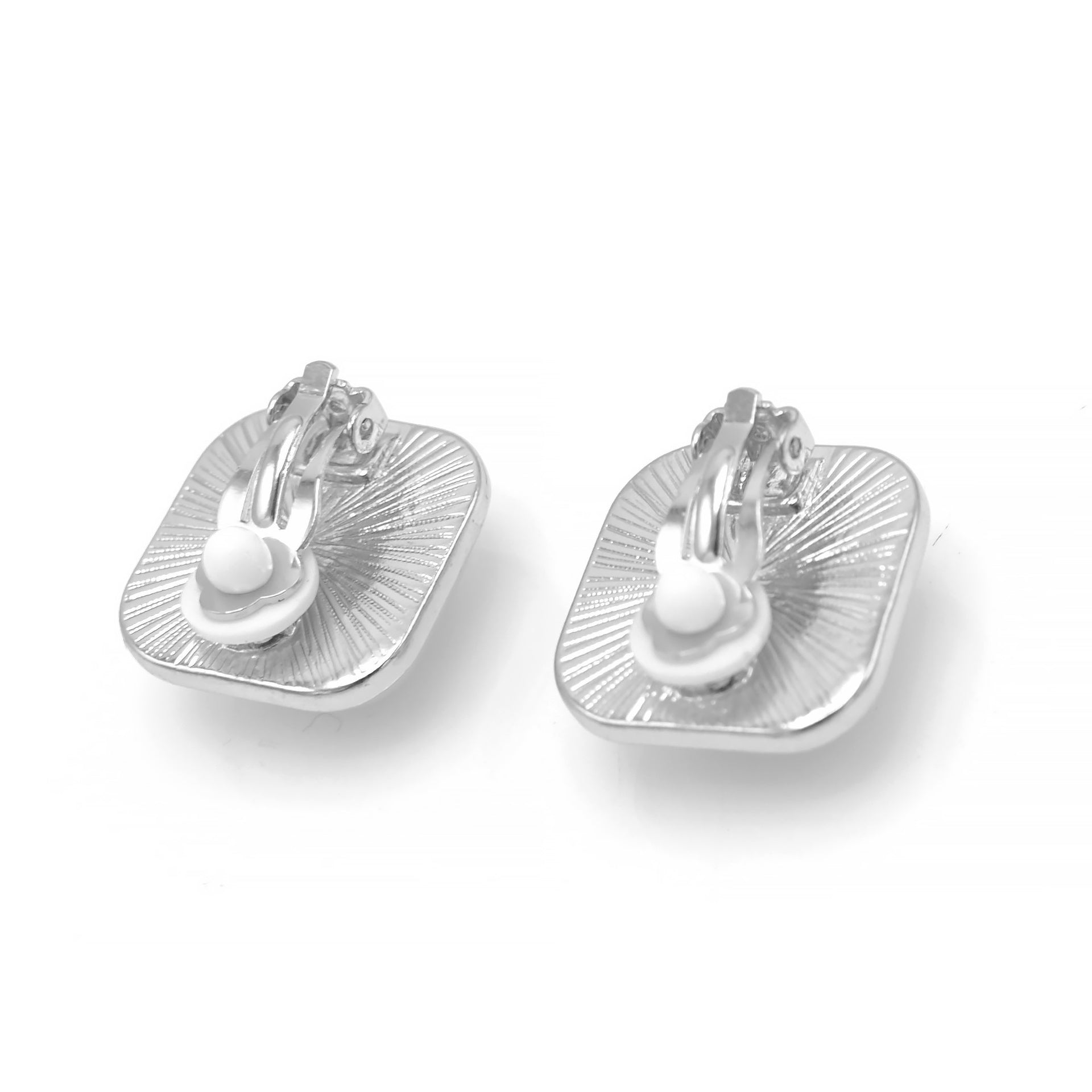 Rhodium Cream Square Pearl Clip on Earrings #HNE90845CLIPRD