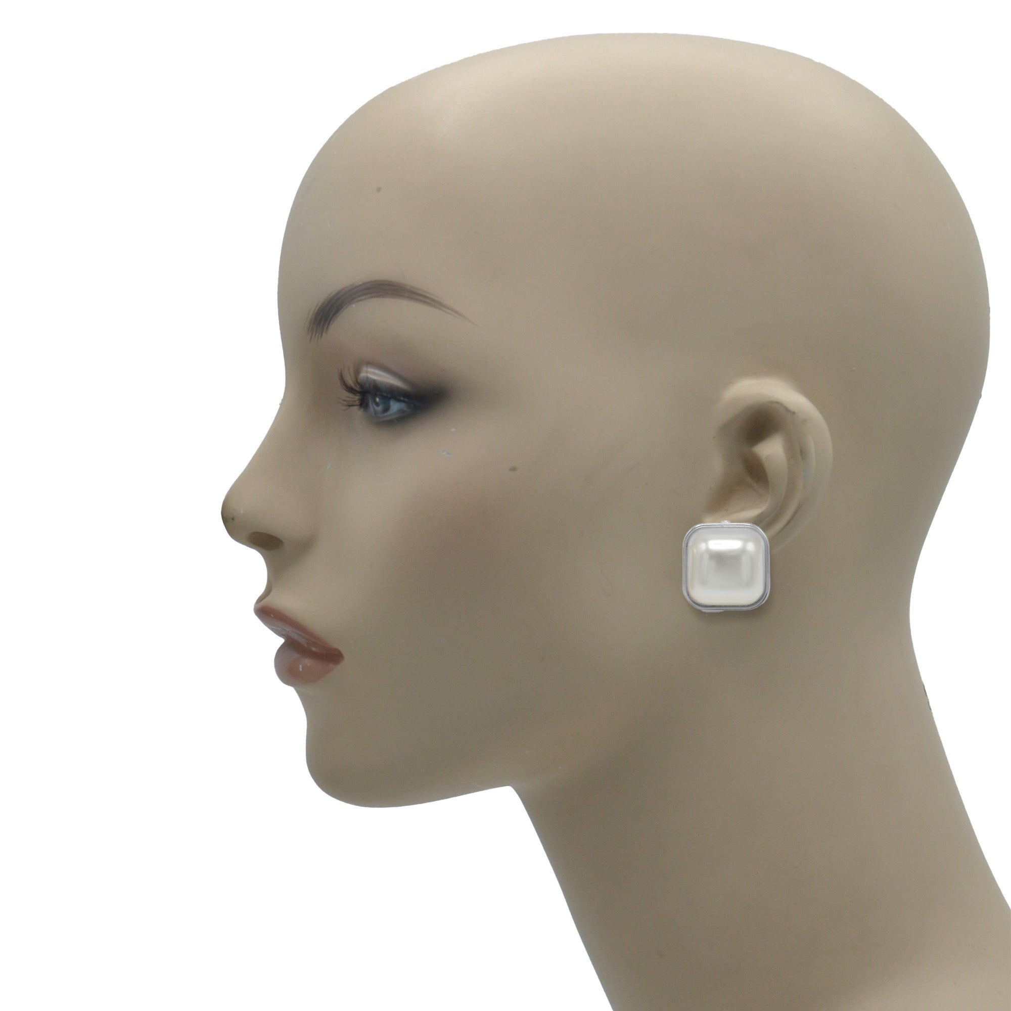 Rhodium Cream Square Pearl Clip on Earrings #HNE90845CLIPRD (GF1)